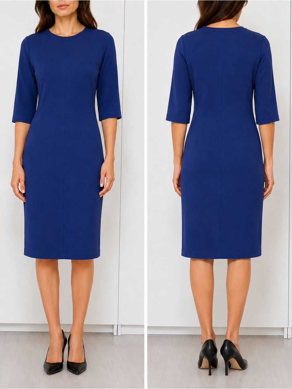 Armani Exchange Sleek Knee-Length Sheath Dress in Navy Blue